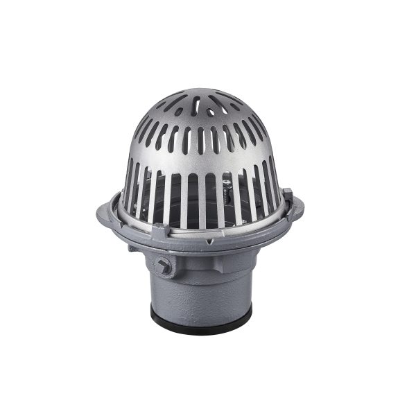 Cast iron roof drain with aluminum round strainer